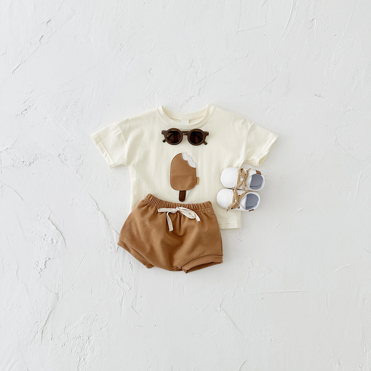 Girls' Casual Round Neck Cotton Ice Cream Outfit