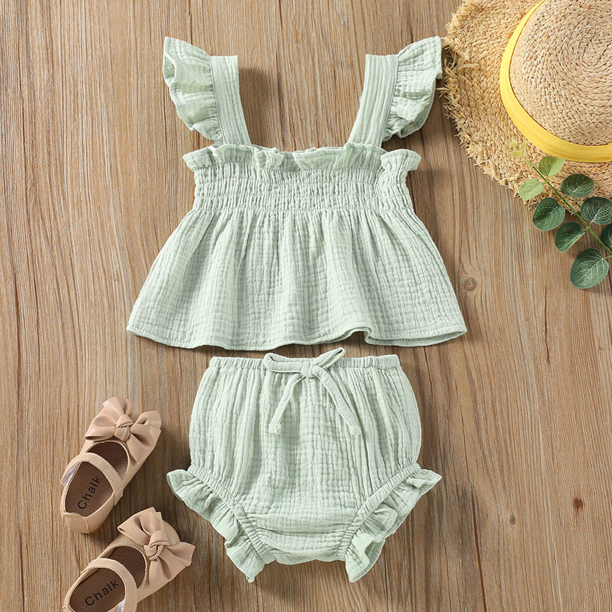 Girls' Solid Colour Summer Suit