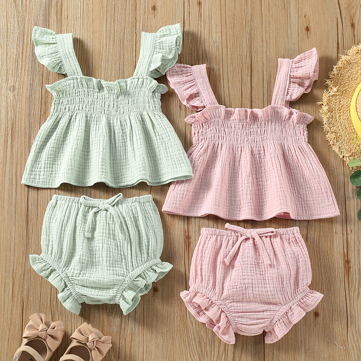 Girls' Solid Colour Summer Suit