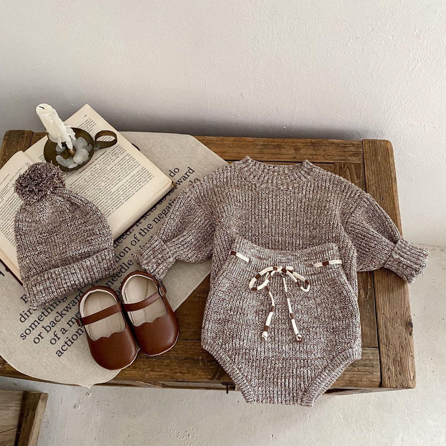 Baby Girl Mixed Colour Fur Ball Knitted 3-piece Set