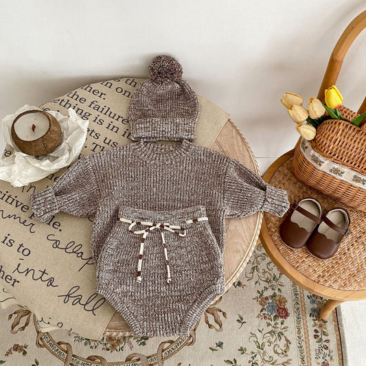 Baby Girl Mixed Colour Fur Ball Knitted 3-piece Set