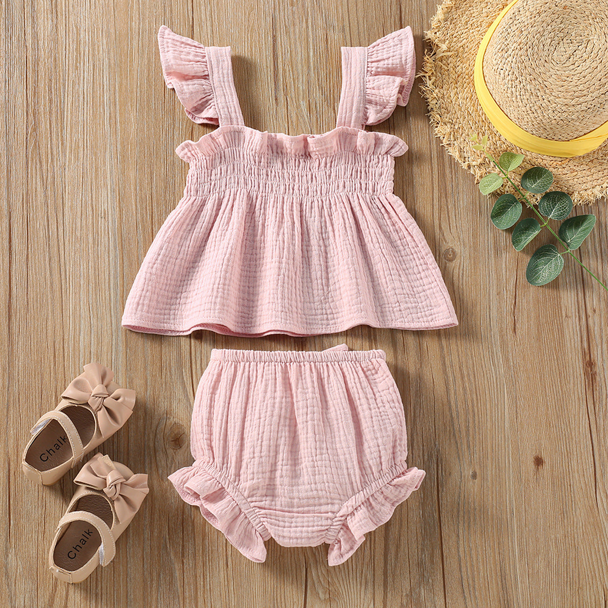 Girls' Solid Colour Summer Suit