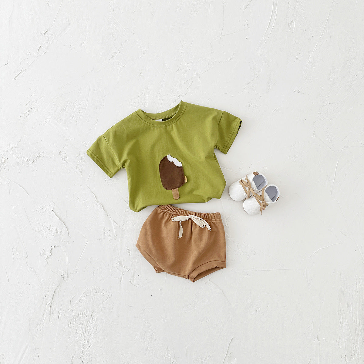 Girls' Casual Round Neck Cotton Ice Cream Outfit