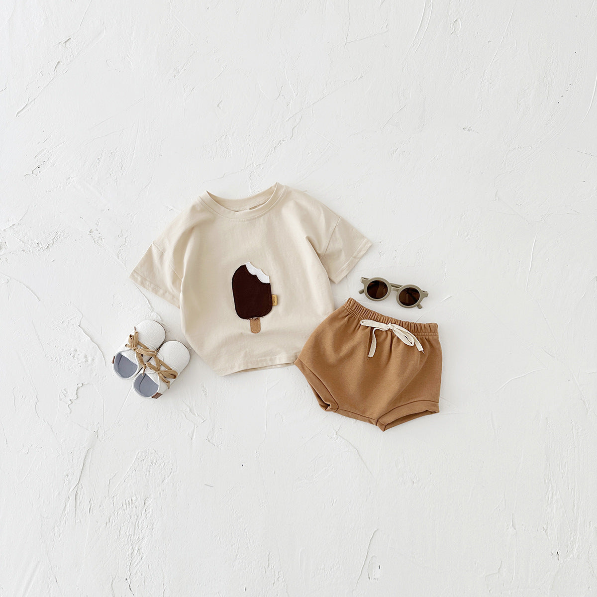 Girls' Casual Round Neck Cotton Ice Cream Outfit