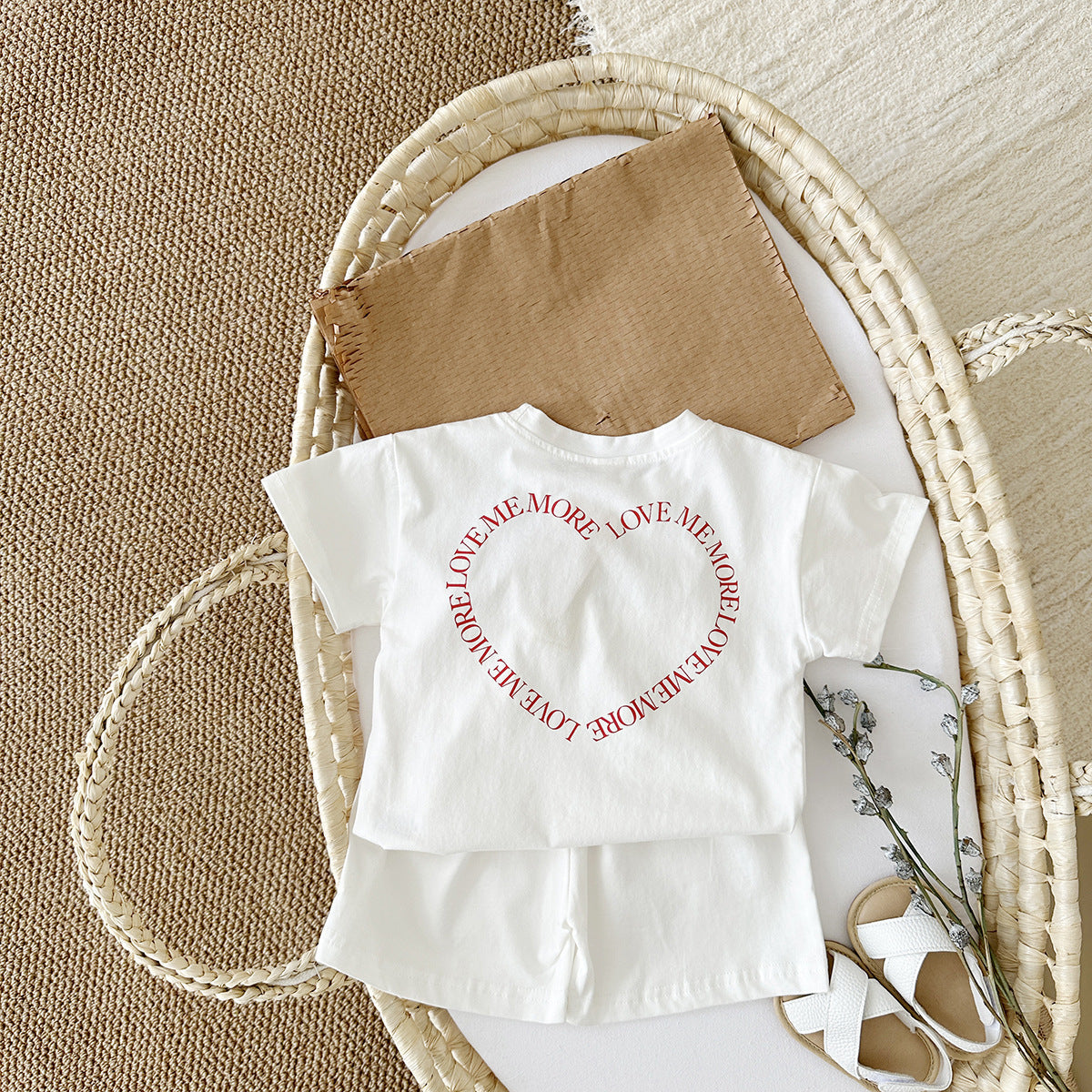 Heart Printed Short Sleeve Two-piece Set