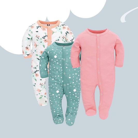 3 Pack Of Long Sleeve Baby Romper