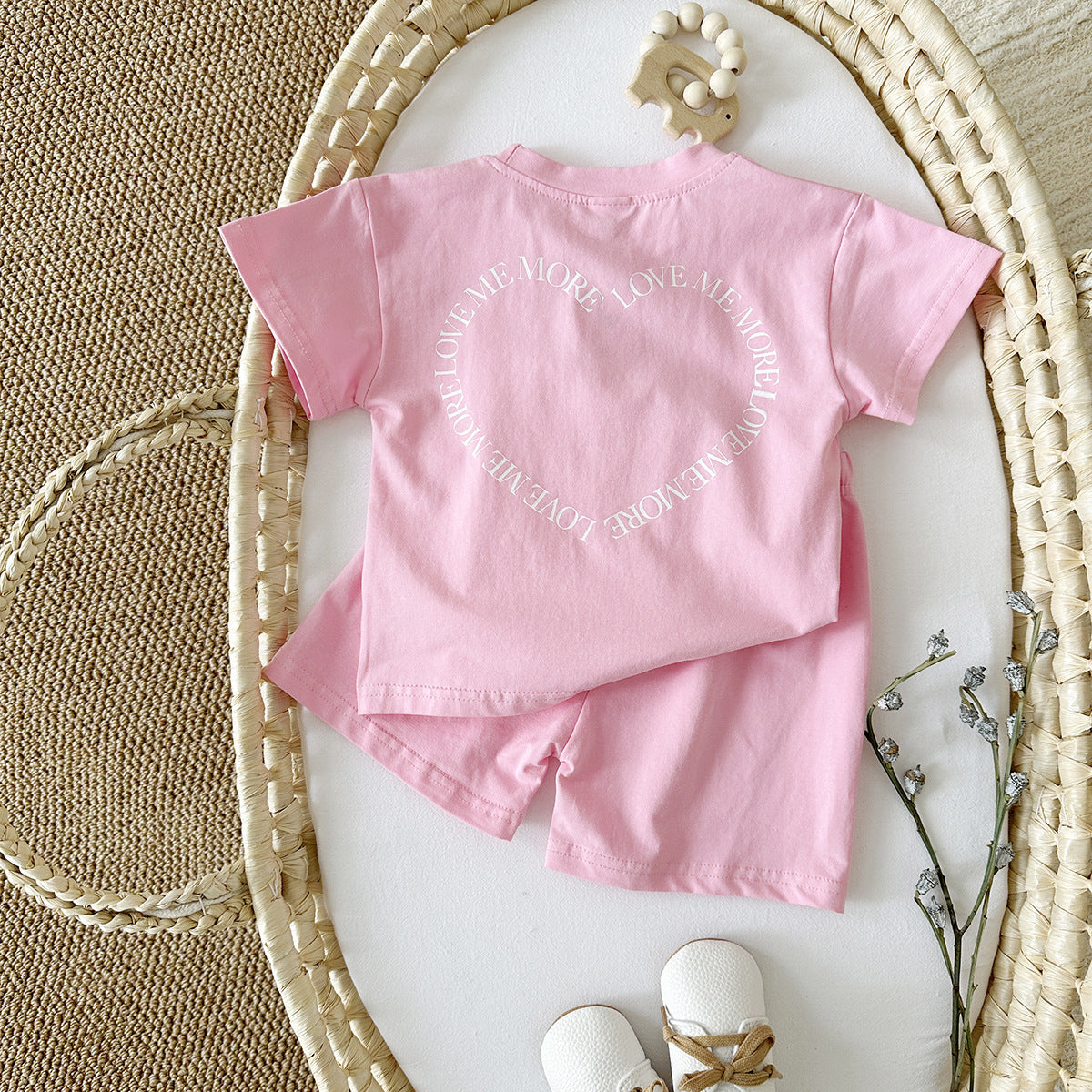 Heart Printed Short Sleeve Two-piece Set
