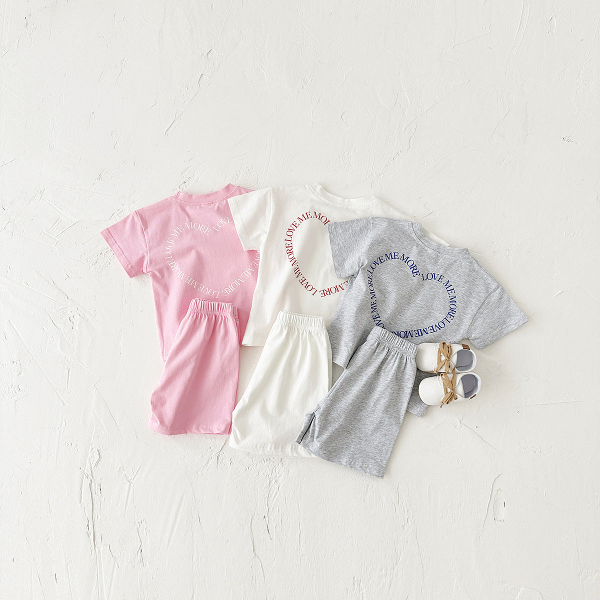 Heart Printed Short Sleeve Two-piece Set