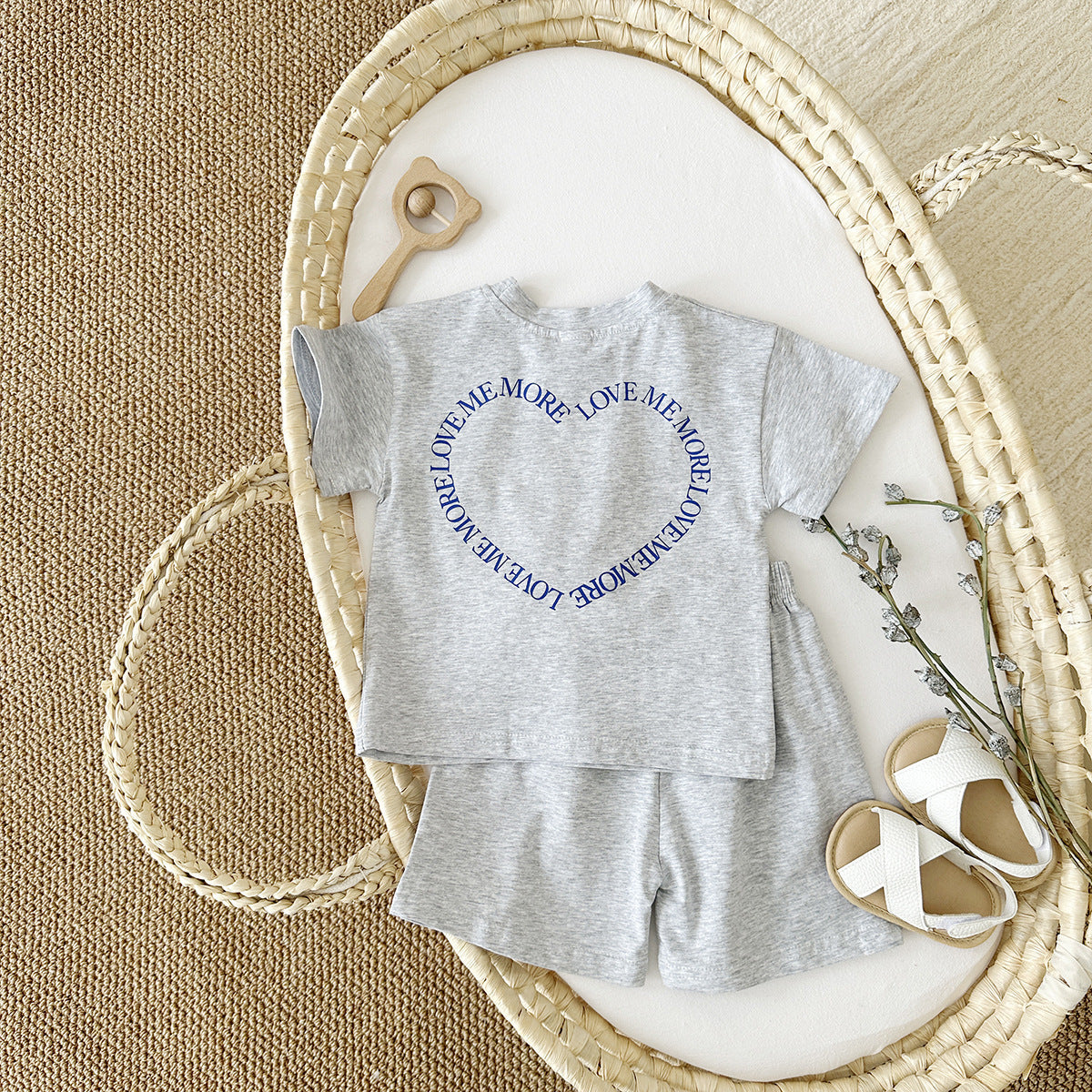 Heart Printed Short Sleeve Two-piece Set